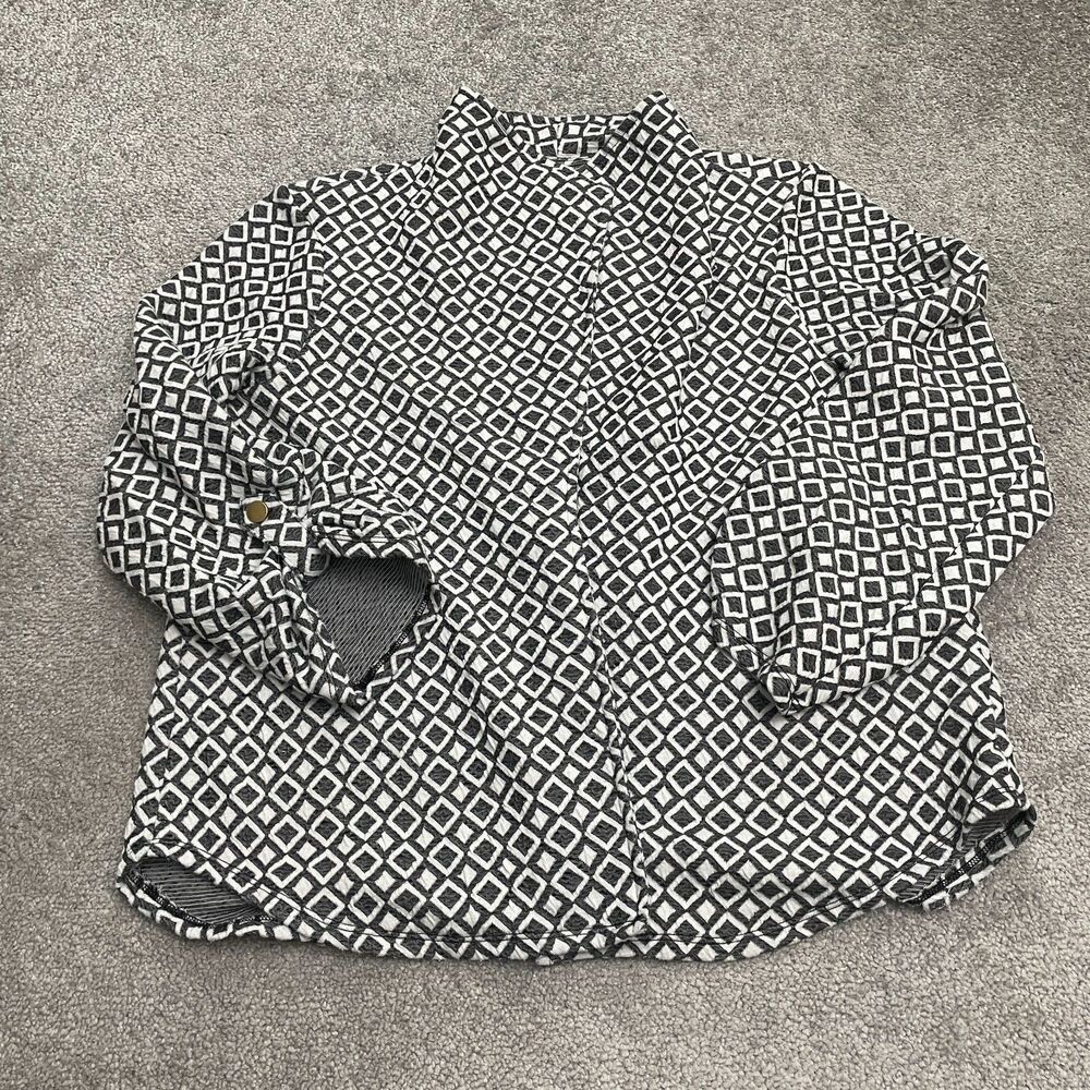 Ruby Rd. Diamond Pattern Open Jacket Womens PS Black White Stretch Casual Work